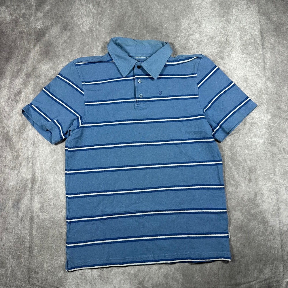 Hurley Mens Blue Striped Polo Shirt Short Sleeve Gothic Logo Surf Style Small